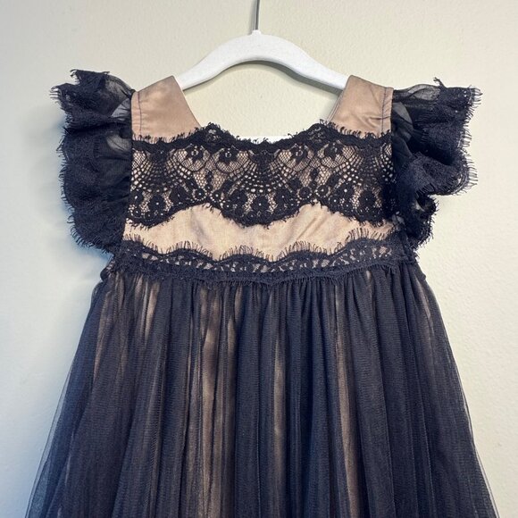 TRISH SCULLY Adriana Dress Girls 8 Black Lace Gown Elegant Formal Babydoll Tea - Picture 3 of 9